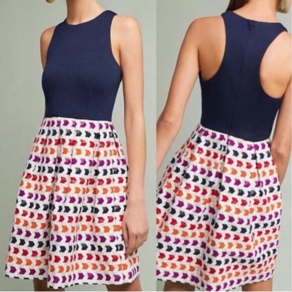Hutch Dresses & Skirts - Anthropologie Hutch Blue Fit & Flare Metallic Arrowhead Short Mini Dress Size 8